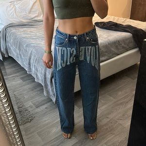 EDIKTED RHINESTONE EMBELLISHED DENIM JEANS